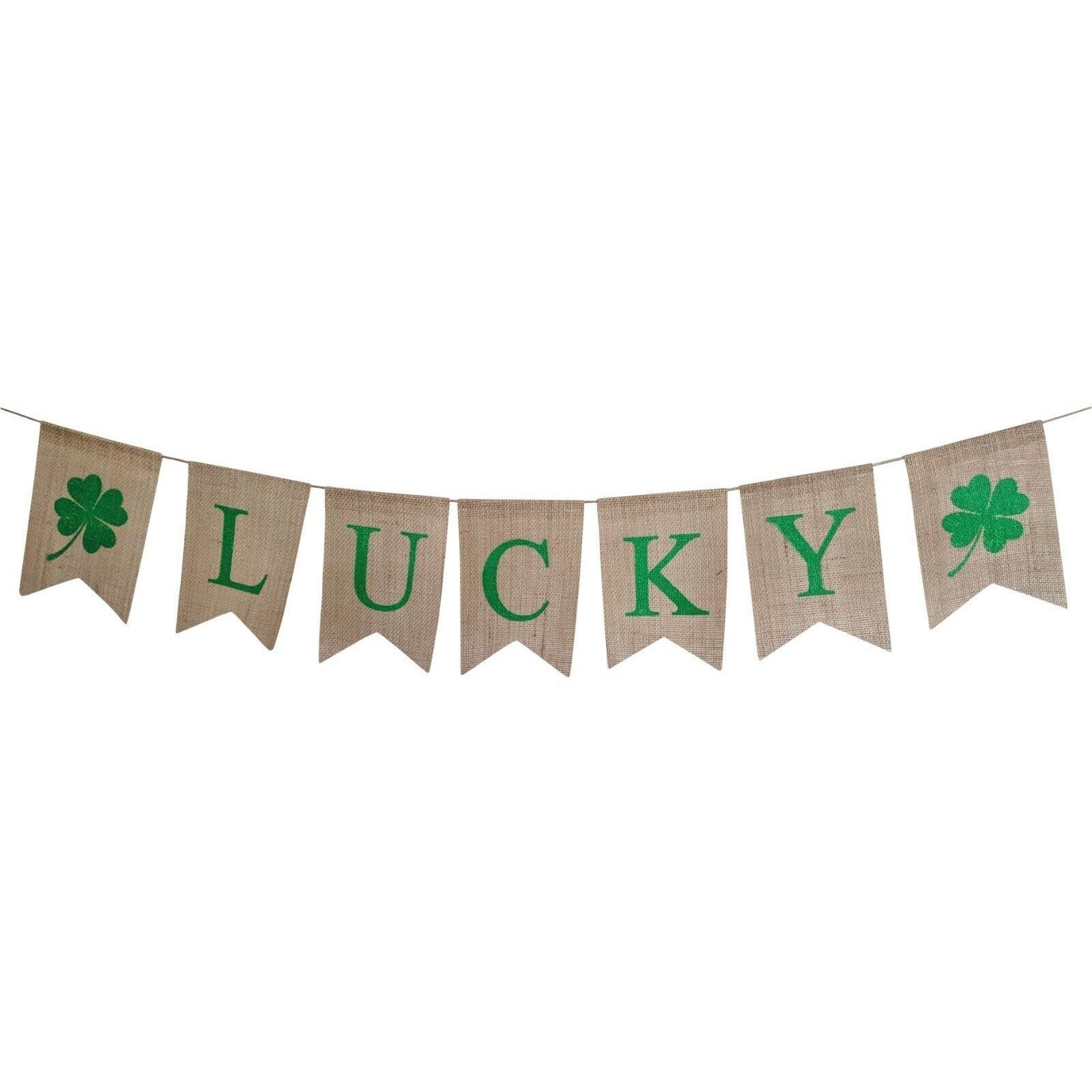 LUCKY Garland Green Shamrock Banner Burlap St Patrick's Day Party Decorations