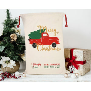 Red Truck and Tree Christmas Bag Santa Claus Sack Cotton XMAS Gift Bags NEW