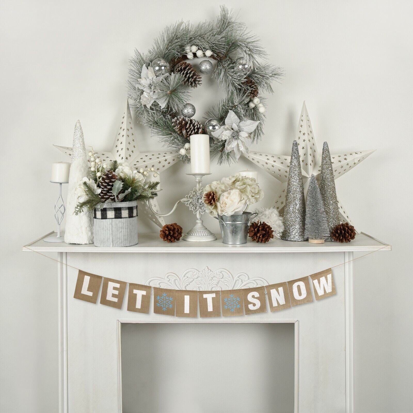 LET IT SNOW Burlap Garland Banner - Christmas Party Winter Festival Snowflakes