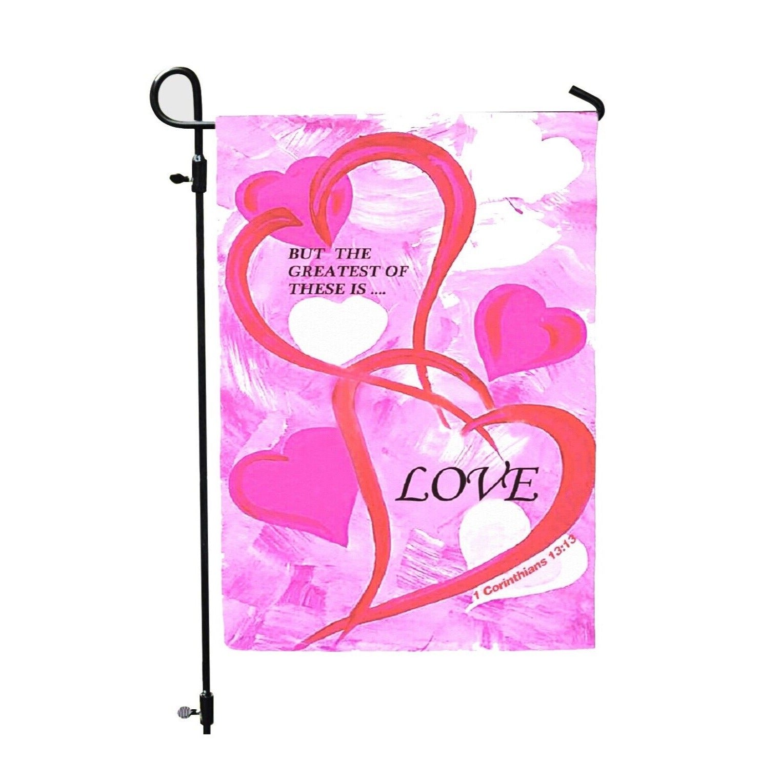 1 Corinthians 13:13 But The Greatest of These is Love Garden Flag Double Heart NEW