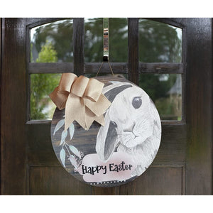 Easter Bunny Wreath - 12 inch Happy Easter Door Sign Wreath by Jolly Jon