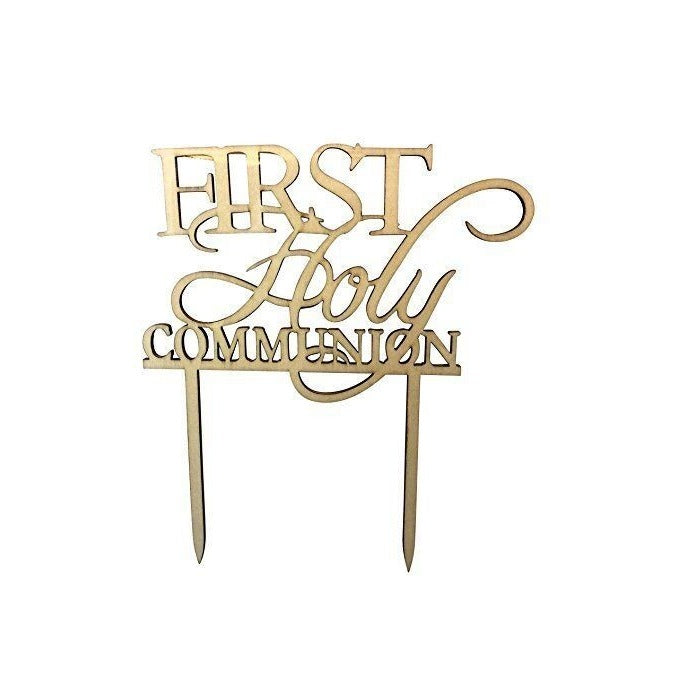 FIRST HOLY COMMUNION Cake Topper - Church Celebration Cake Pick Supplies Wooden