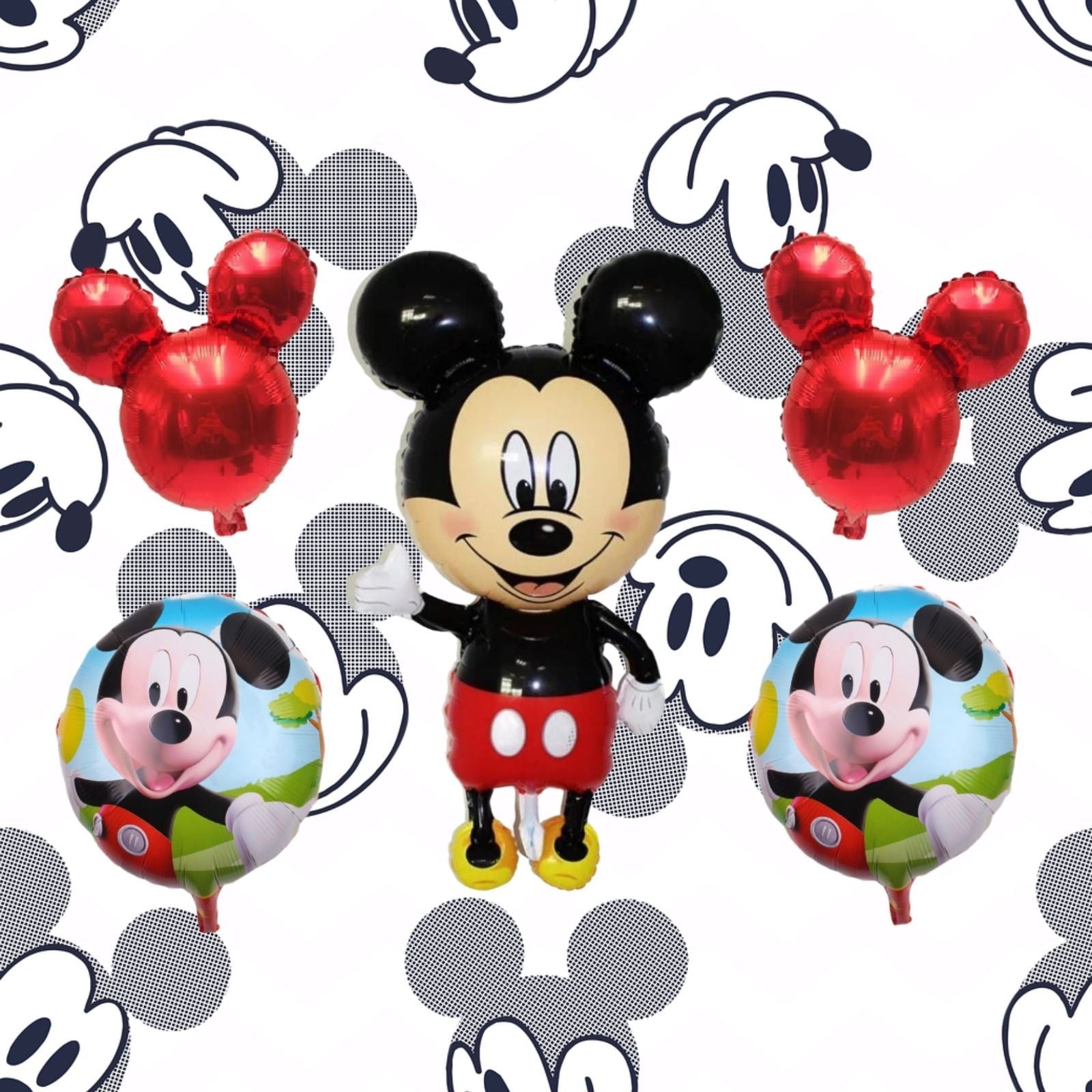 Mickey Mouse Theme Party Balloon Set Kids 5 Birthday Balloons with Ribbon Helium