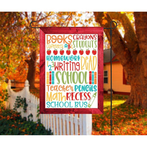 BACK TO SCHOOL Theme Double Sided Garden Flag - Subway Tile Word Art NEW