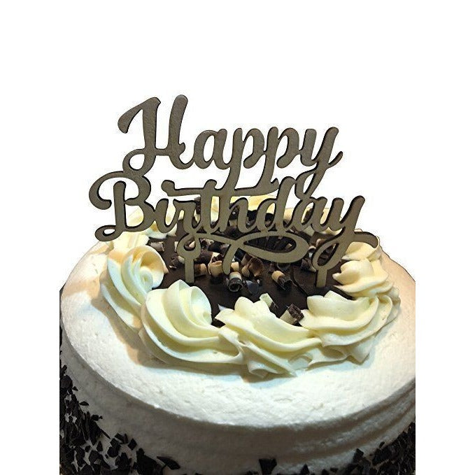 Happy Birthday Wooden Cake Topper - Birthday Celebration Decorating Pick Bday