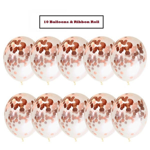 Rose Gold Foil Confetti Balloons - Package of 18" Clear Balloons - 10 XL Pre Filled