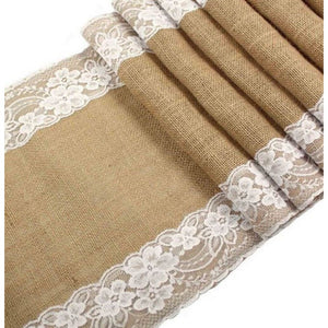 Long Burlap Table Runner with White Lace for Wedding Baby Bridal Shower 12 x 72