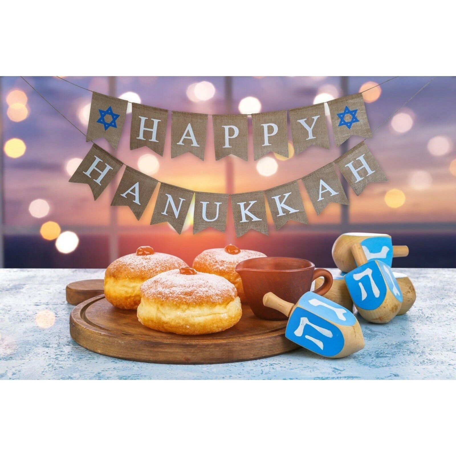 Happy Hanukkah Banner Chanukah Decorations Judaica Burlap Party Garland Decor