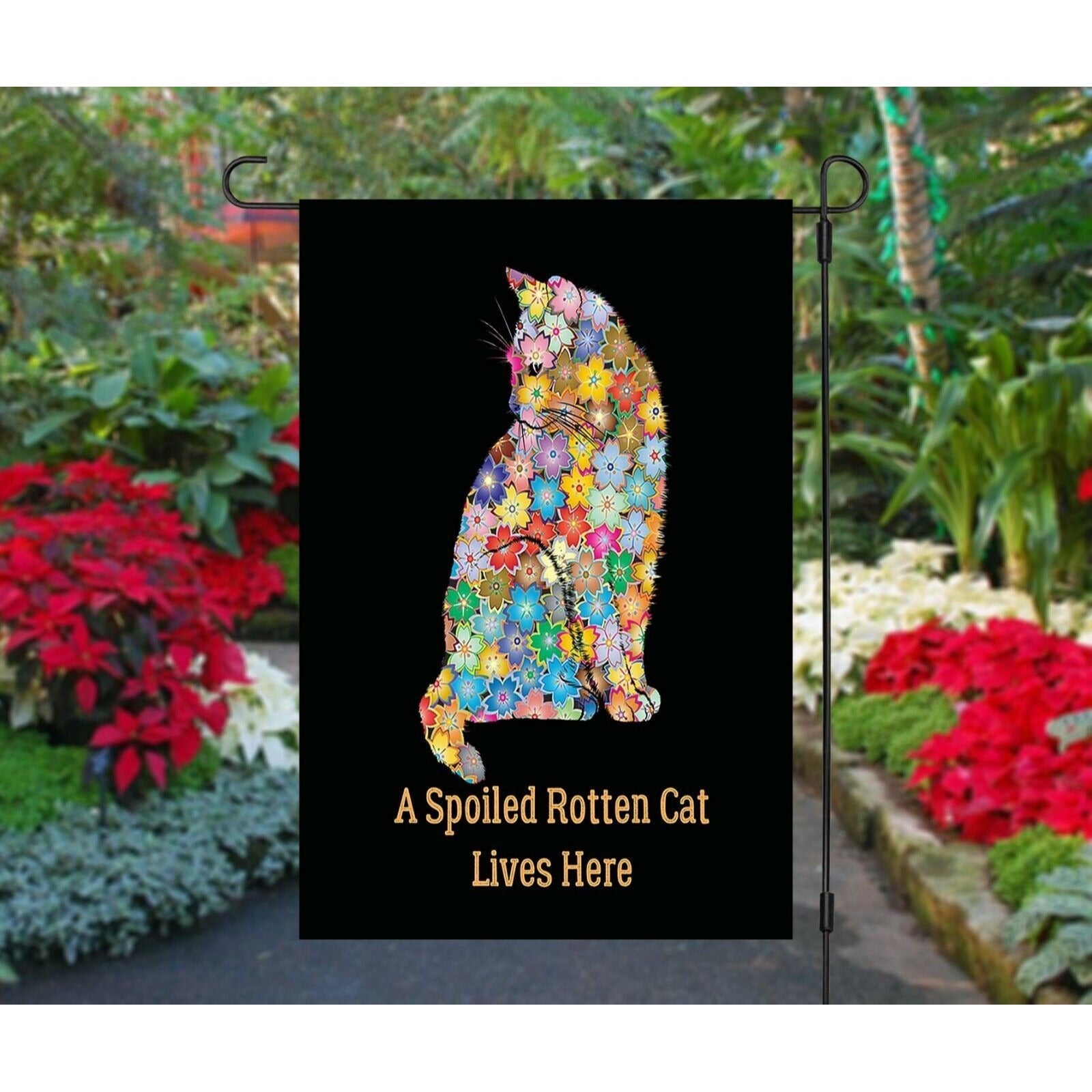 A Spoiled Rotten Cat Lives Here Double Sided Garden Flag Colorful Yard Decor