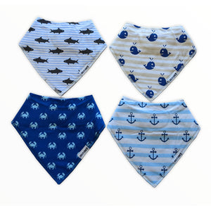 Nautical Drool Bibs with Snaps 4 pc set Bandana Baby Bib For Boys Cotton Sea Bibs NEW