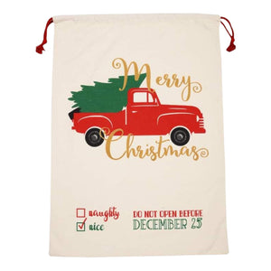 Red Truck and Tree Christmas Bag Santa Claus Sack Cotton XMAS Gift Bags NEW