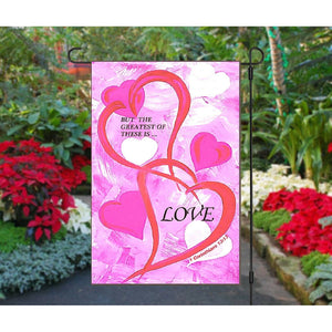 1 Corinthians 13:13 But The Greatest of These is Love Garden Flag Double Heart NEW