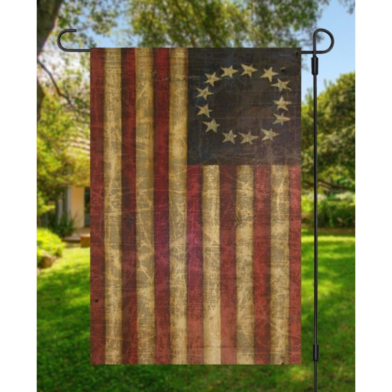 Betsy Ross Primitive Grunge 13 Star American Garden Flag  Double Sided 13 Stars