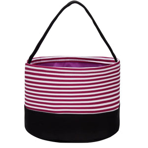 Purple Halloween Bucket Bag Trick or Treat Reusable Candy Bag Purple and White Striped