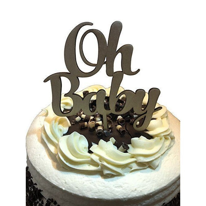 OH BABY Cake Topper Baby Shower Cake Decorating Pick Supplies Wooden