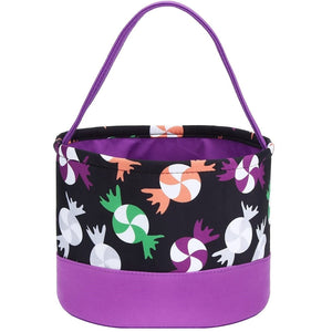 Purple Halloween Bucket Bag Trick or Treat Reusable Candy Bag Purple Black Candy Design