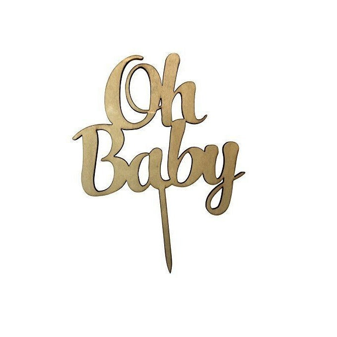 OH BABY Cake Topper Baby Shower Cake Decorating Pick Supplies Wooden