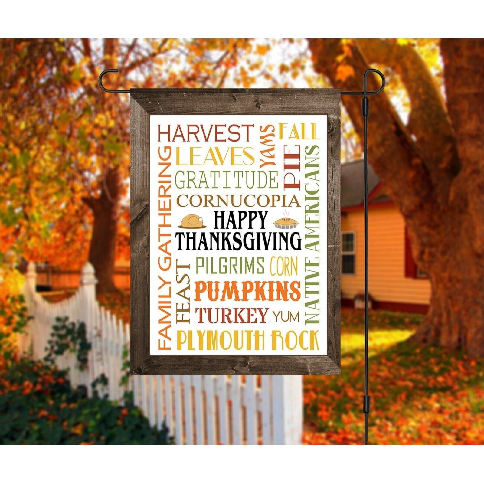 HAPPY THANKSGIVING Double Sided Garden Flag - Holiday Subway Tile Word Art