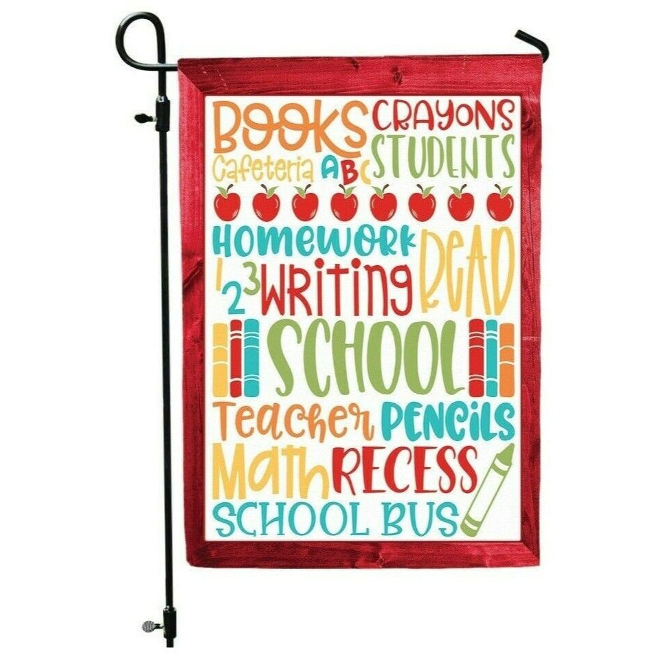 BACK TO SCHOOL Theme Double Sided Garden Flag - Subway Tile Word Art NEW