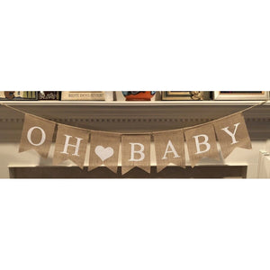 Oh Baby Burlap Banner Garland with 6 It's A Girl Pink Baby Shower Party Balloons