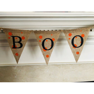 BOO Burlap Garland Banner - Halloween Trick or Treat Trunk o Treat Bunting Decor