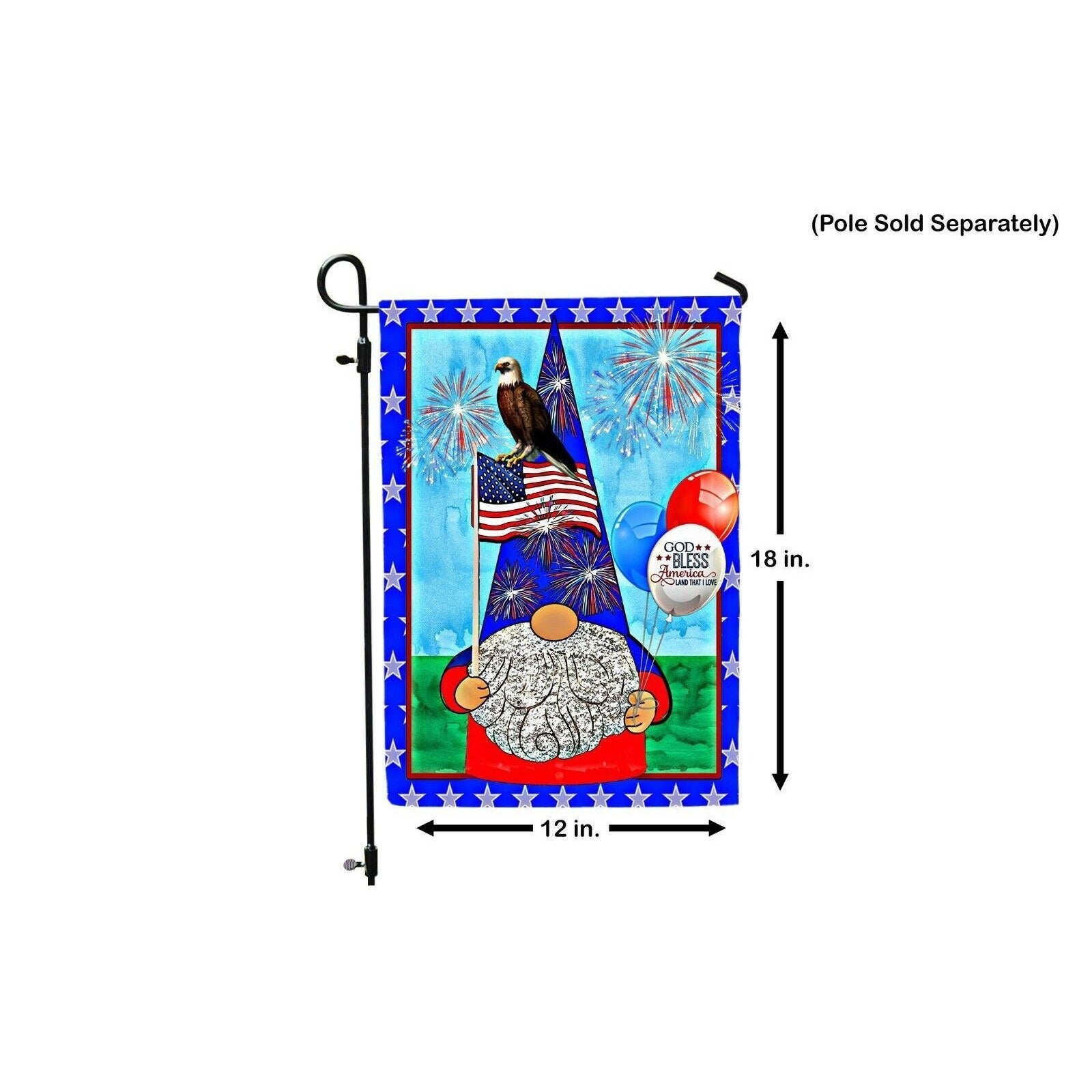 GOD BLESS AMERICA Gnome Garden Flag Eagle Double Sided Patriotic 4th of July NEW