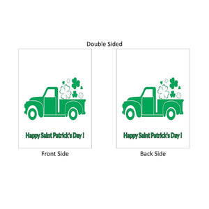 St Patrick's Day Garden Flag Green & White Truck & Shamrocks 12 x 18 Double Side