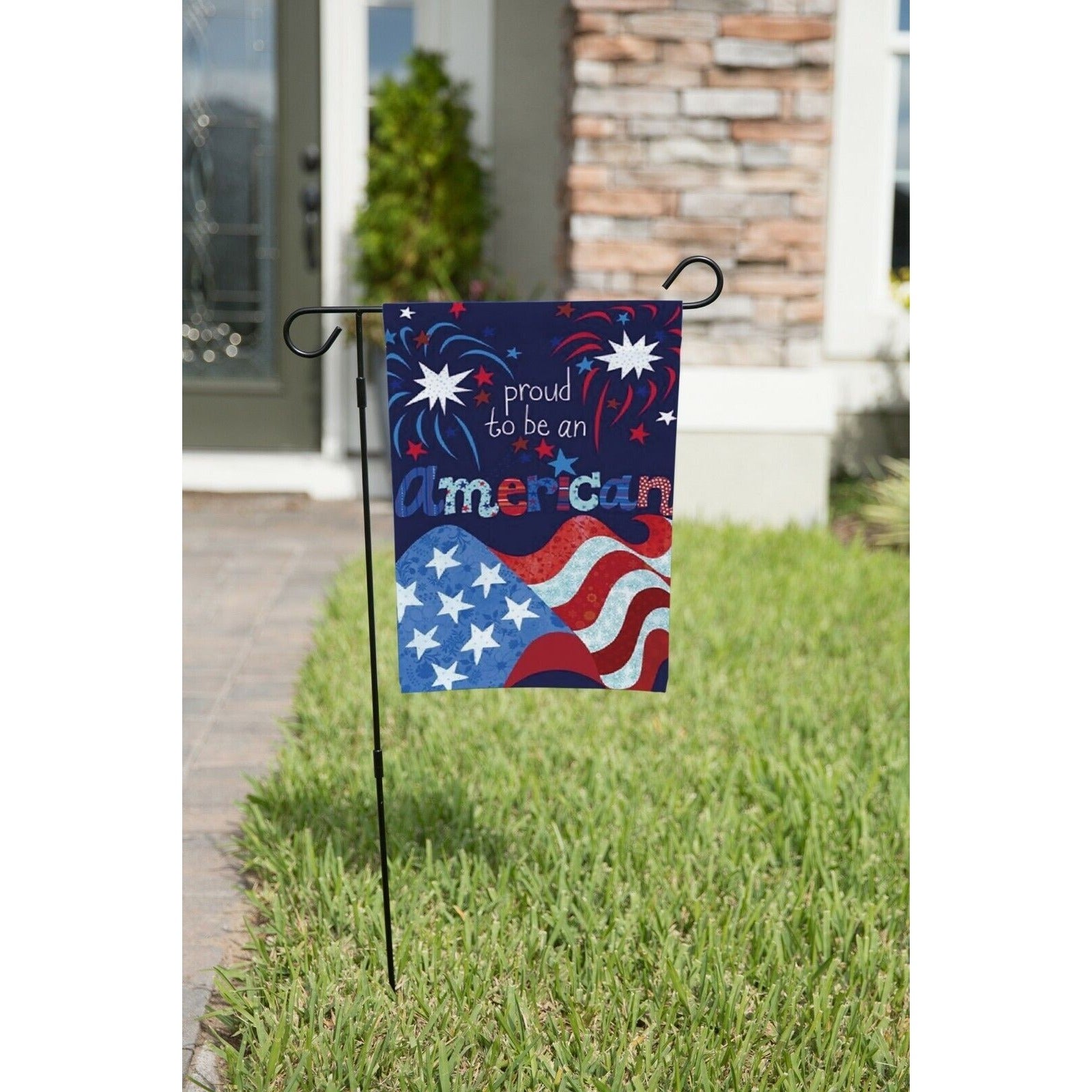 Proud to Be An American Garden Flag 4th of July Patriotic Fireworks Double Sided