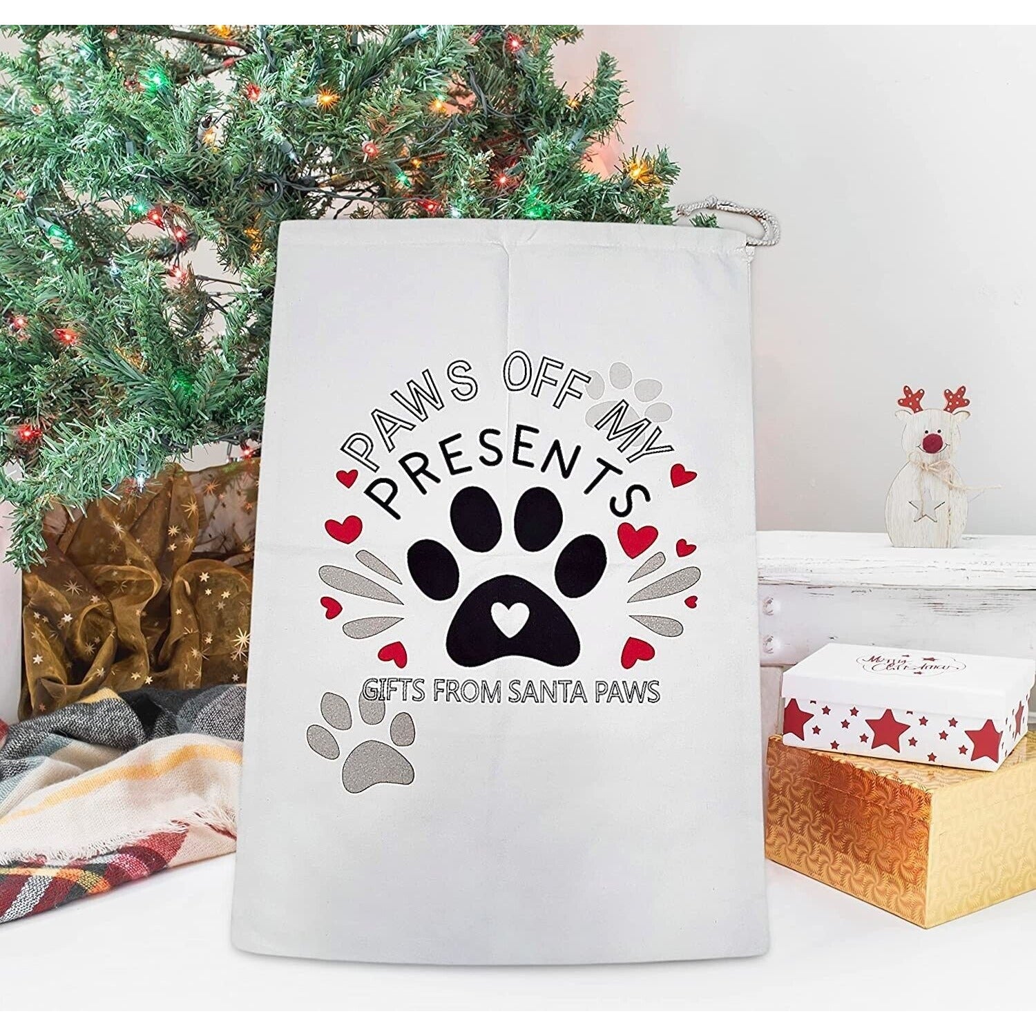 Pet Christmas Drawstring Bag Santa Sack - Reusable Gift Christmas Bag for Cats