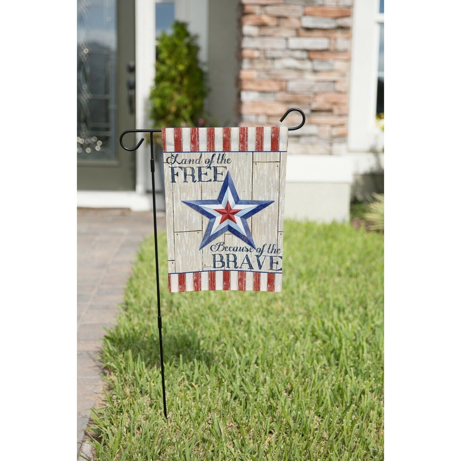 Land of the Free Because of the Brave Garden Flag 4th of July Patriotic Military