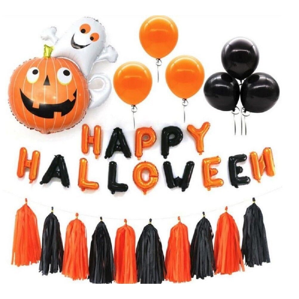 Happy Halloween Party Balloon Banner with Tassel Garland & Balloons Kit