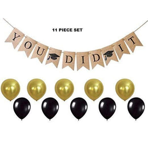 Graduation Banner YOU DID IT and Balloons - Ready to Hang Burlap Banner