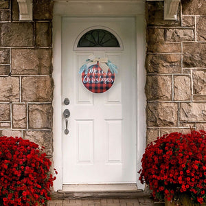 MERRY CHRISTMAS Sign for Front Door Hanger Buffalo Plaid Wreath Embroidery Hoop