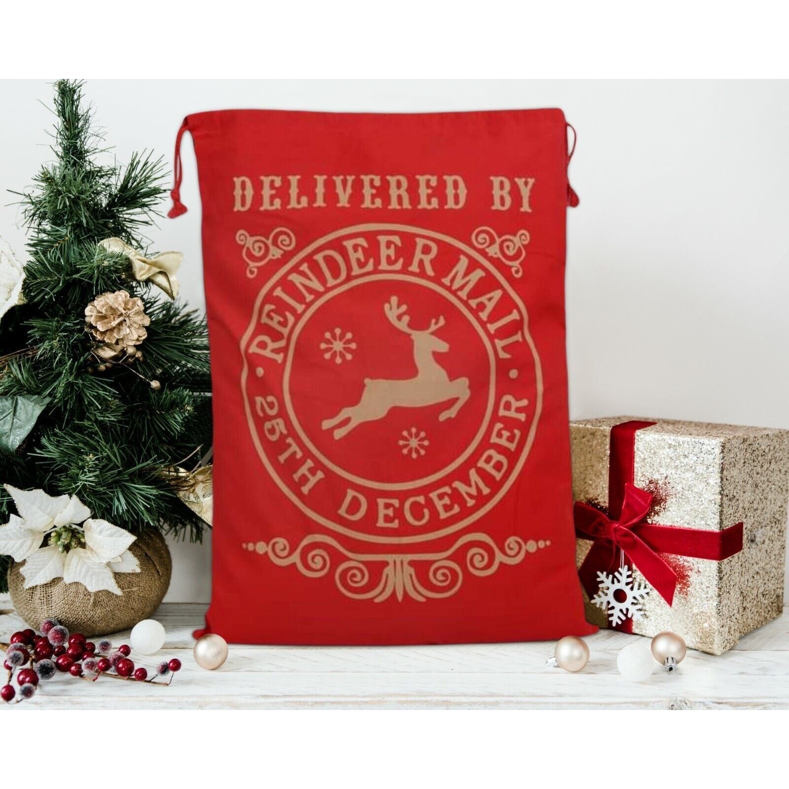 Christmas Bag Santa Claus Sack Reindeer Postal Cotton XMAS Childrens Gift Bags