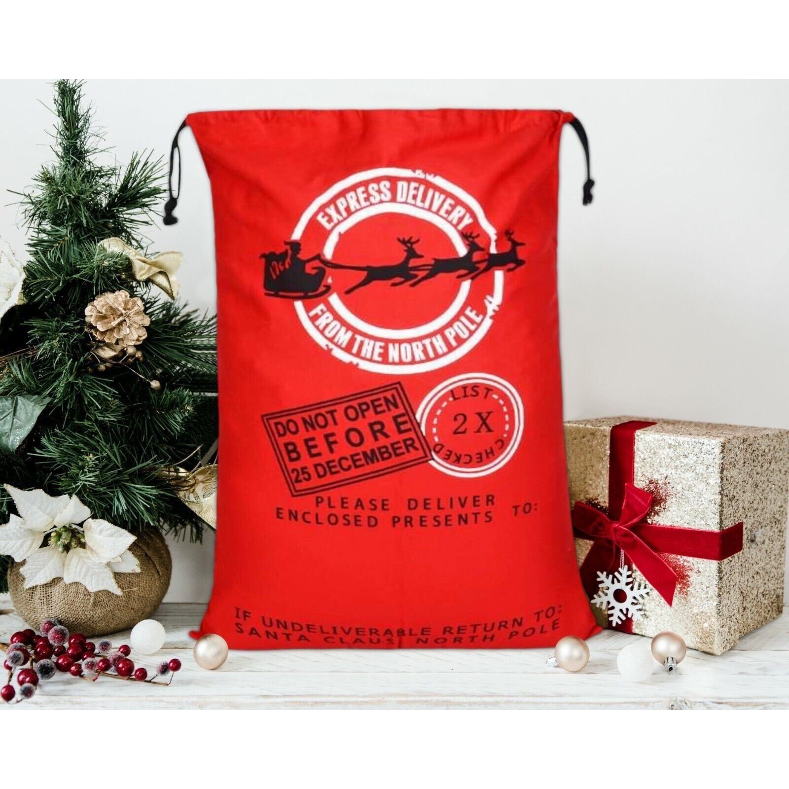 Christmas Bag Santa Claus Sack Reindeer Postal Cotton XMAS Childrens Gift Bags