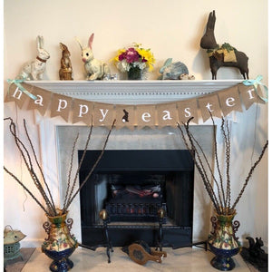 HAPPY EASTER Burlap Bunny Rabbit Garland Banner Party Hanging Decoration NEW