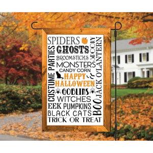 HAPPY HALLOWEEN Double Sided Garden Flag - Holiday Subway Tile Word Art NEW