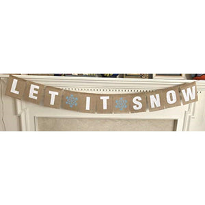 LET IT SNOW Burlap Garland Banner - Christmas Party Winter Festival Snowflakes