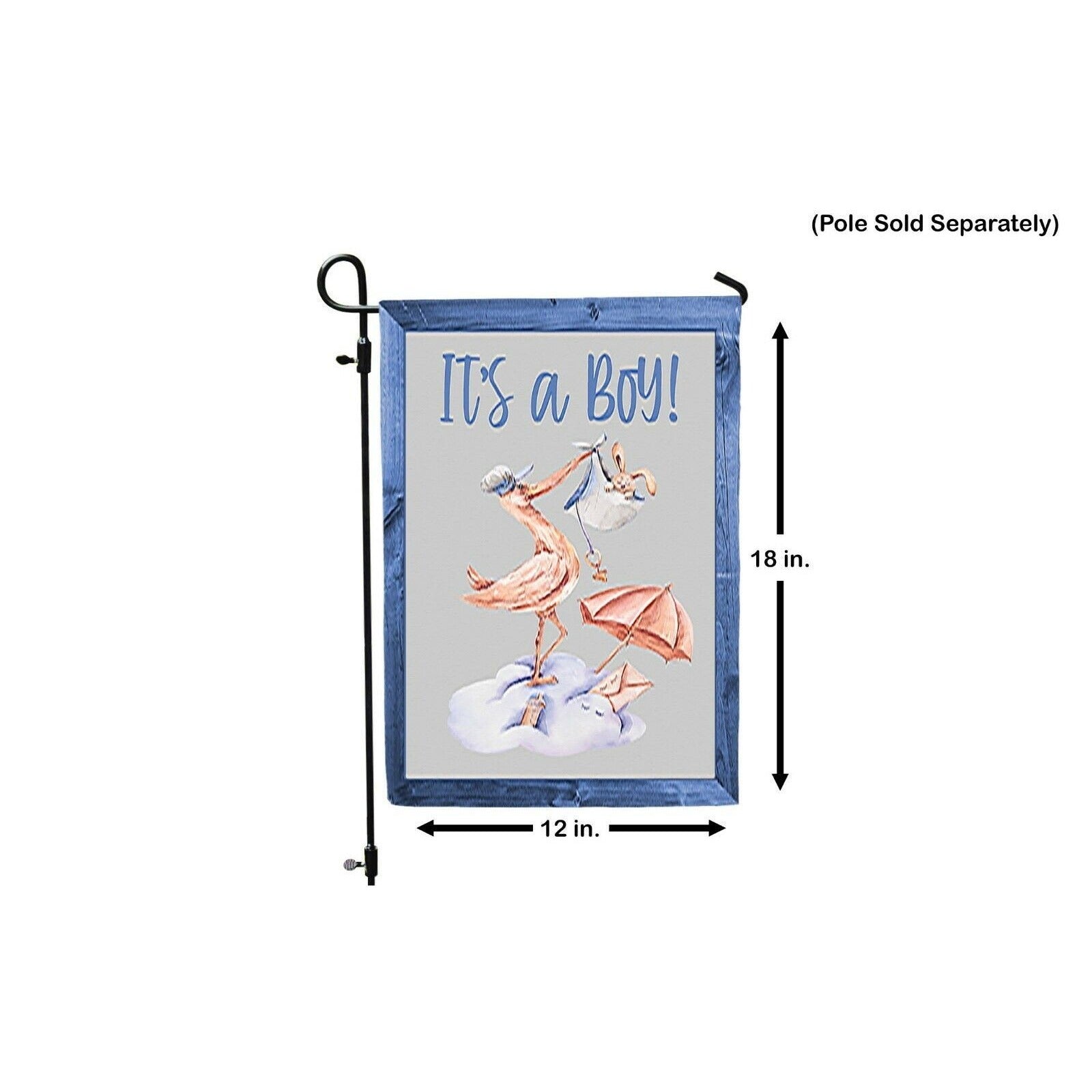 IT'S A BOY Garden Flag Stork Bringing a New Baby Double Sided Shower Arrival Sign NEW