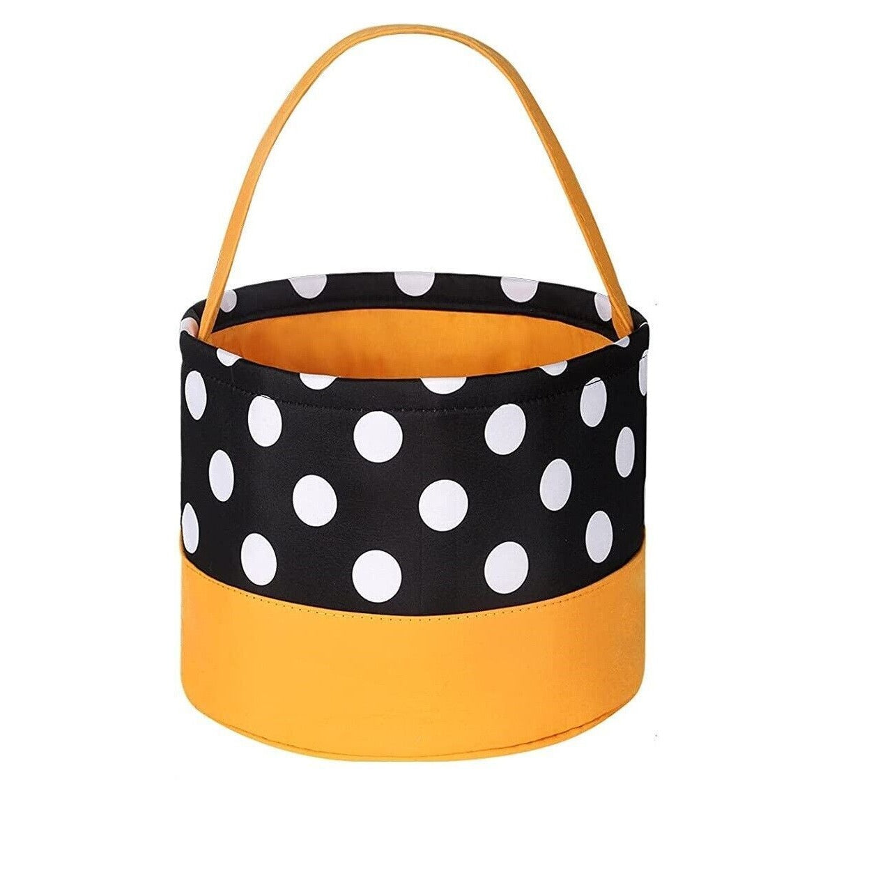 Halloween Bucket Bag Trick or Treat Reusable Candy Bag Black Orange with Dots Design