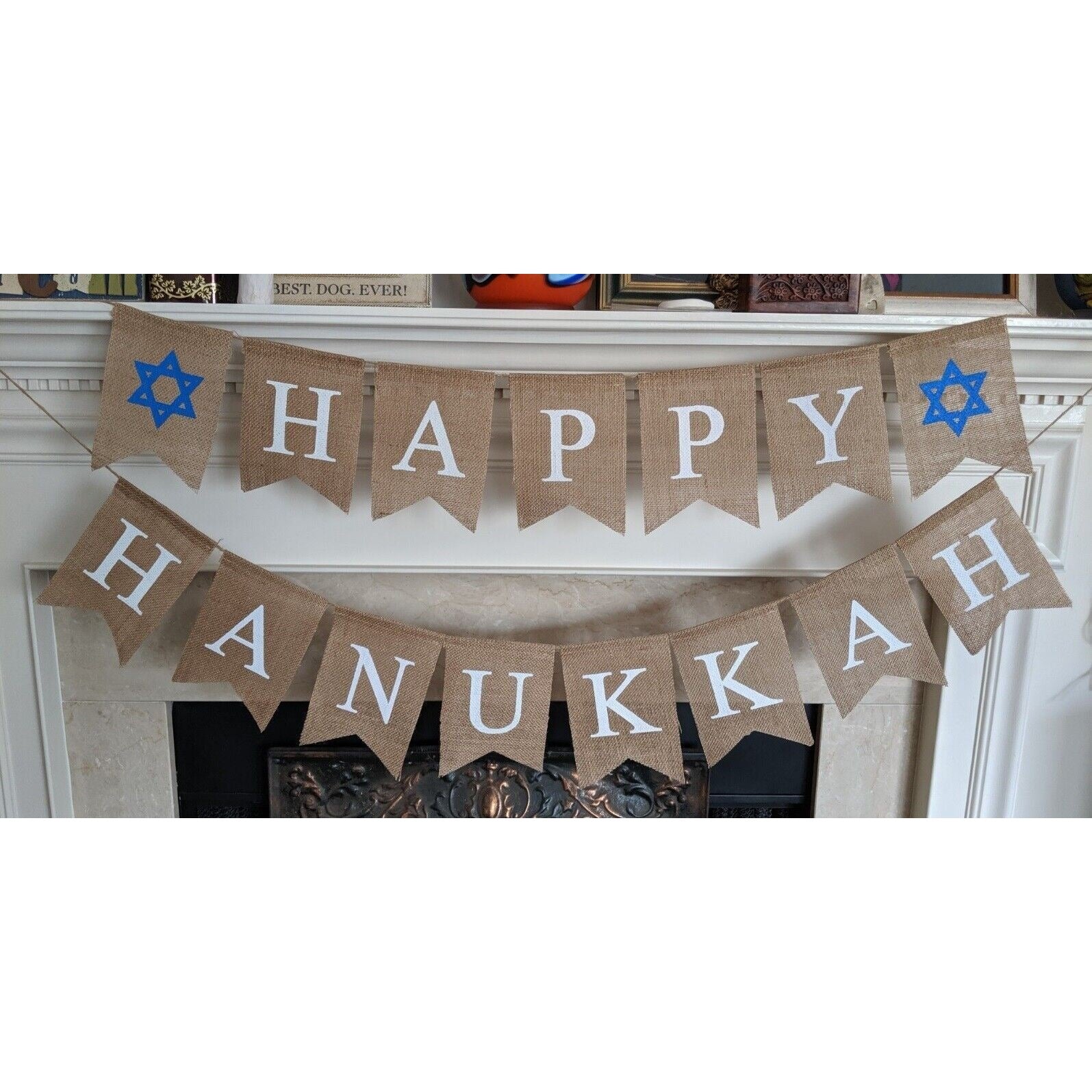 Happy Hanukkah Banner Chanukah Decorations Judaica Burlap Party Garland Decor