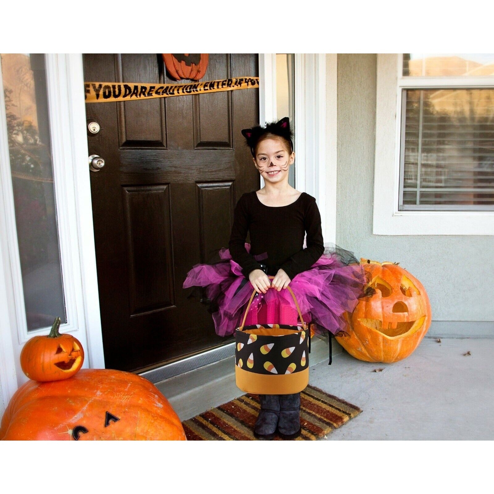 Candy Corn Halloween Bucket Bag Trick or Treat Reusable Orange Candy Bag