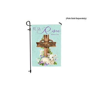 Easter Garden Flag HE IS RISEN Religious Cross Lamb 12 x 18  Bible Matthew 28:6