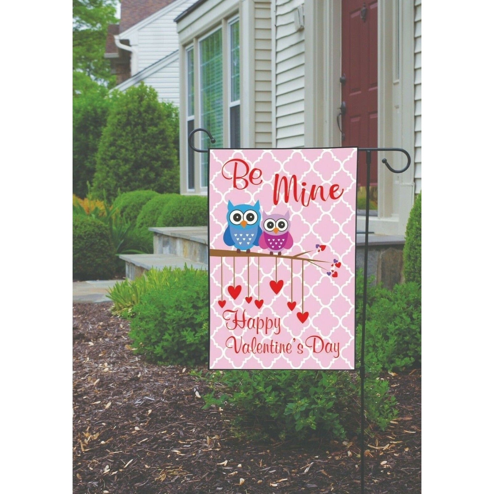 Pink Owl Be Mine Valentines Day Garden Flag Valentine's Day Owls Hearts Love NEW