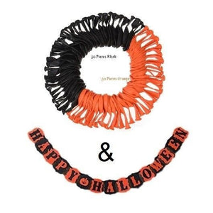 Happy Halloween Party Decor Banner Garland with 50 Orange & 50 Black Balloons