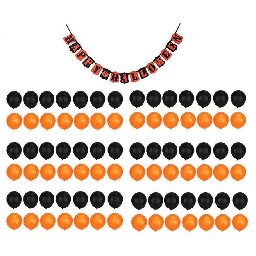 Happy Halloween Party Decor Banner Garland with 50 Orange & 50 Black Balloons