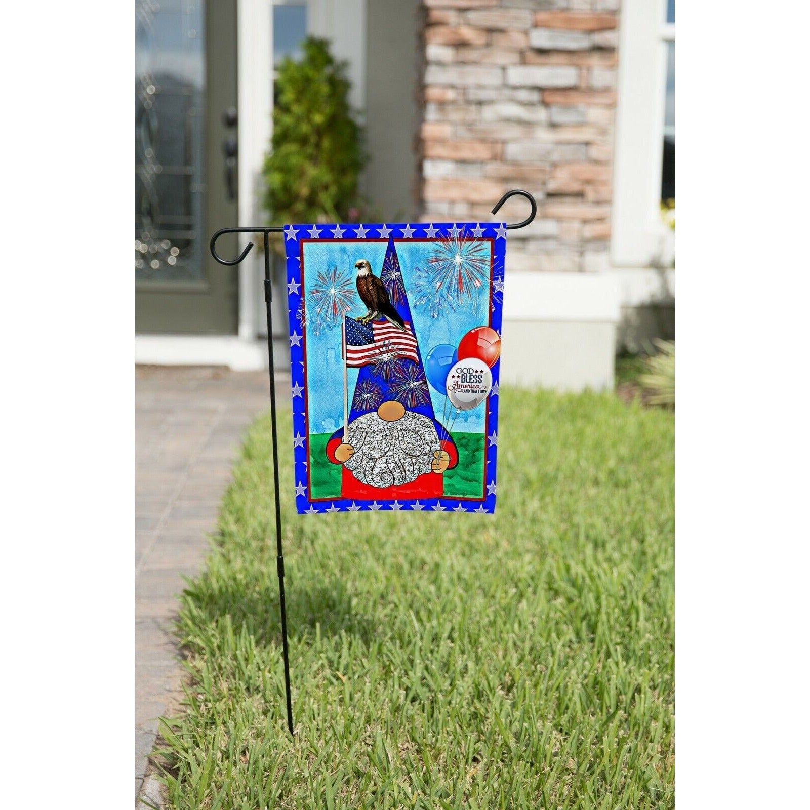 GOD BLESS AMERICA Gnome Garden Flag Eagle Double Sided Patriotic 4th of July NEW