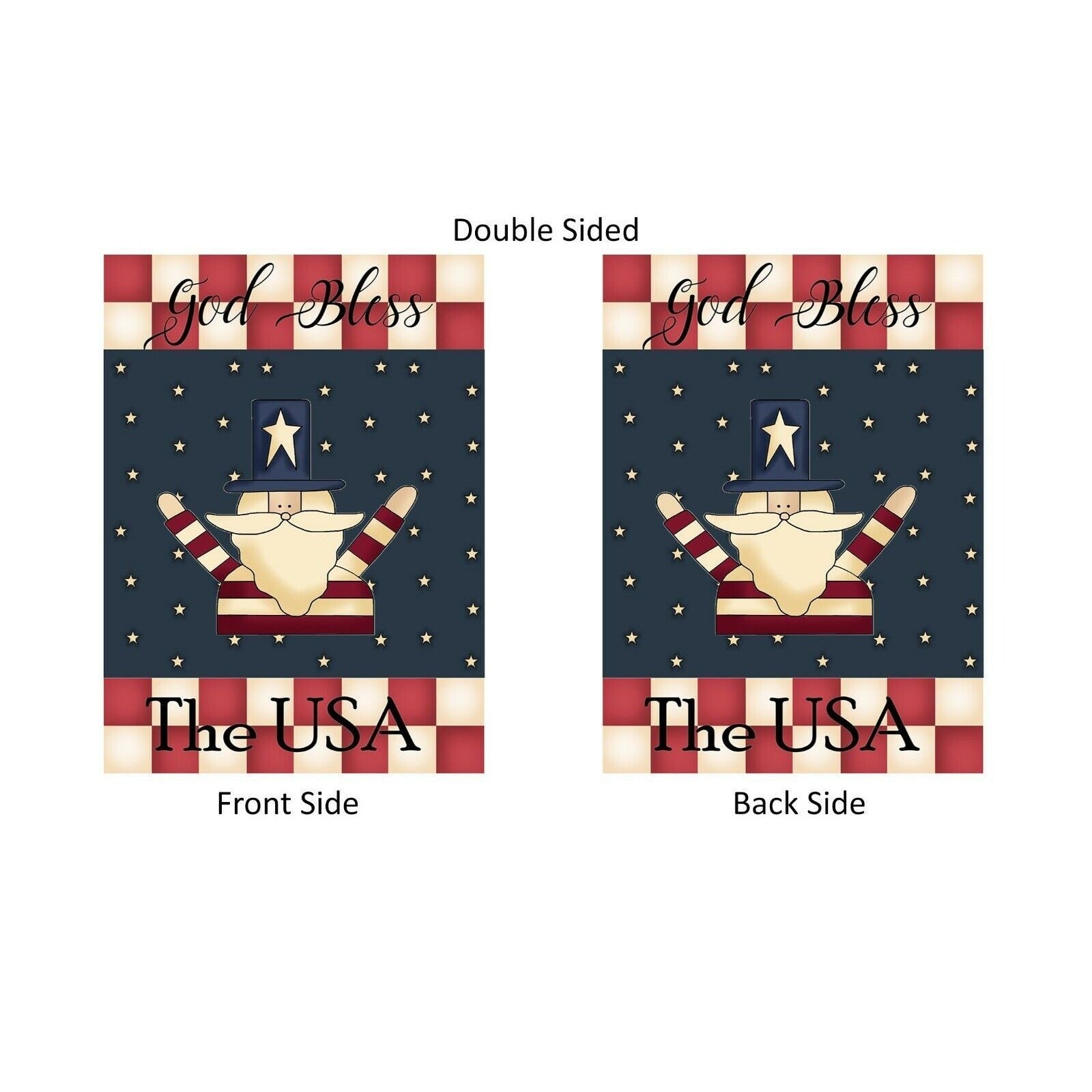 GOD BLESS THE USA Uncle Sam Prim Double Sided Patriotic Garden Flag 4th of July