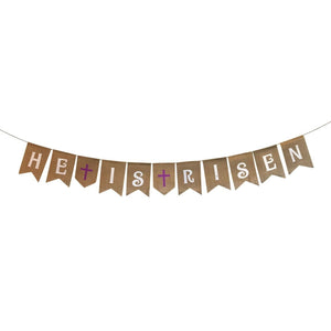 HE IS RISEN Burlap Garland Easter Banner Party Hanging Decorations Supplies NEW