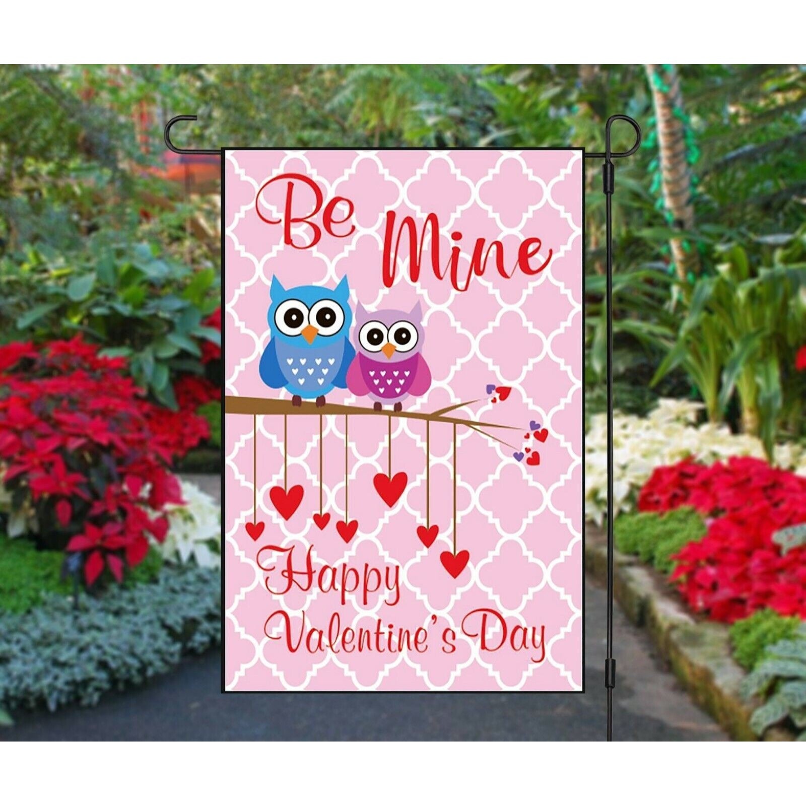 Pink Owl Be Mine Valentines Day Garden Flag Valentine's Day Owls Hearts Love NEW